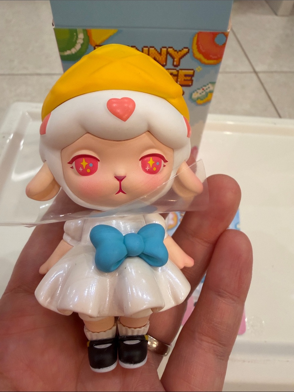 Yellow-Hat Lamb Doll with Blue Bow - Cute Collectible Toy
